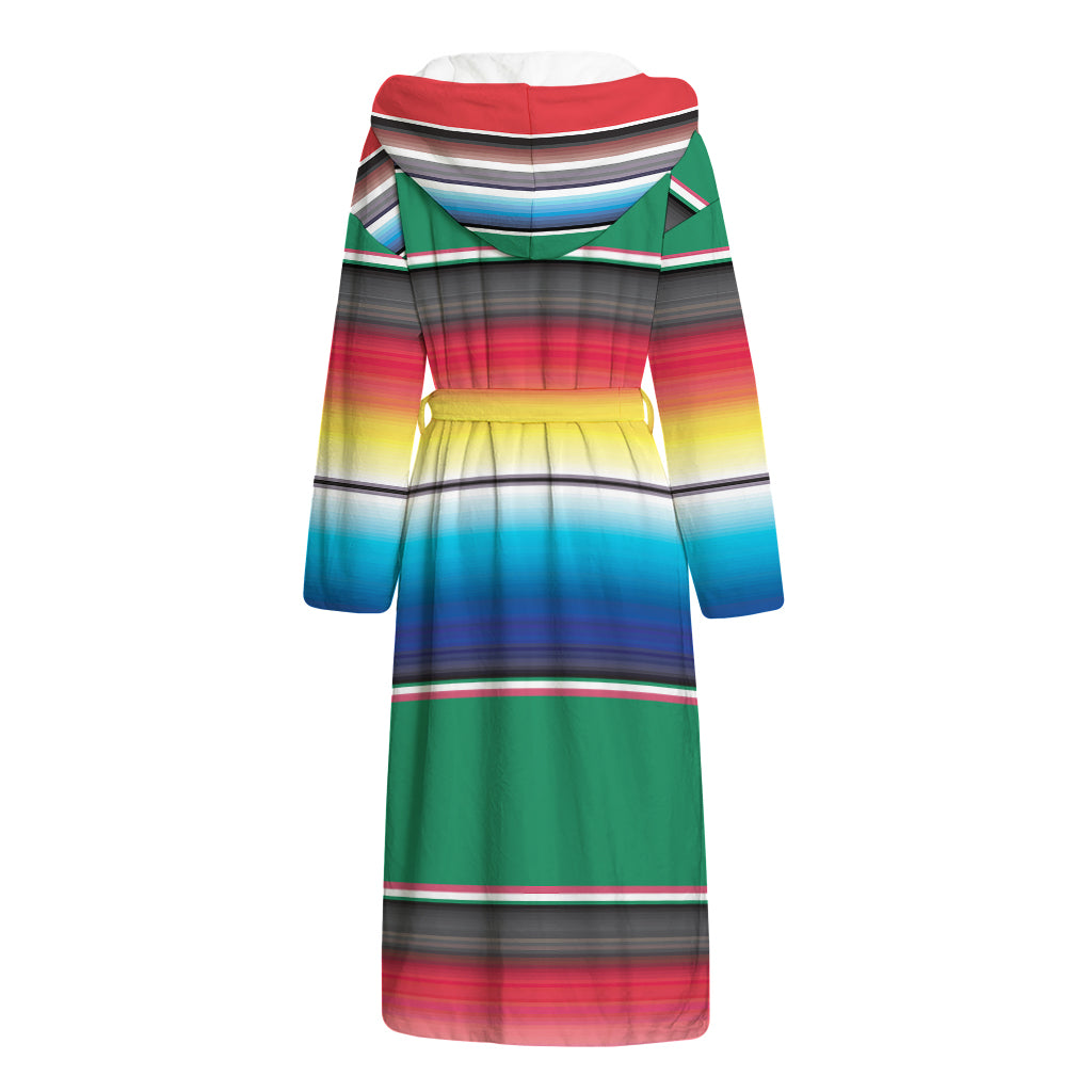 Mexican Striped Blanket Pattern Print Hooded Bathrobe