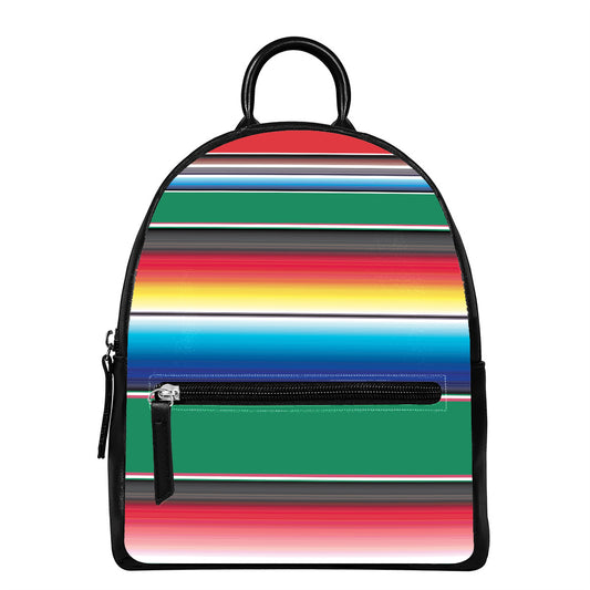 Mexican Striped Blanket Pattern Print Leather Backpack