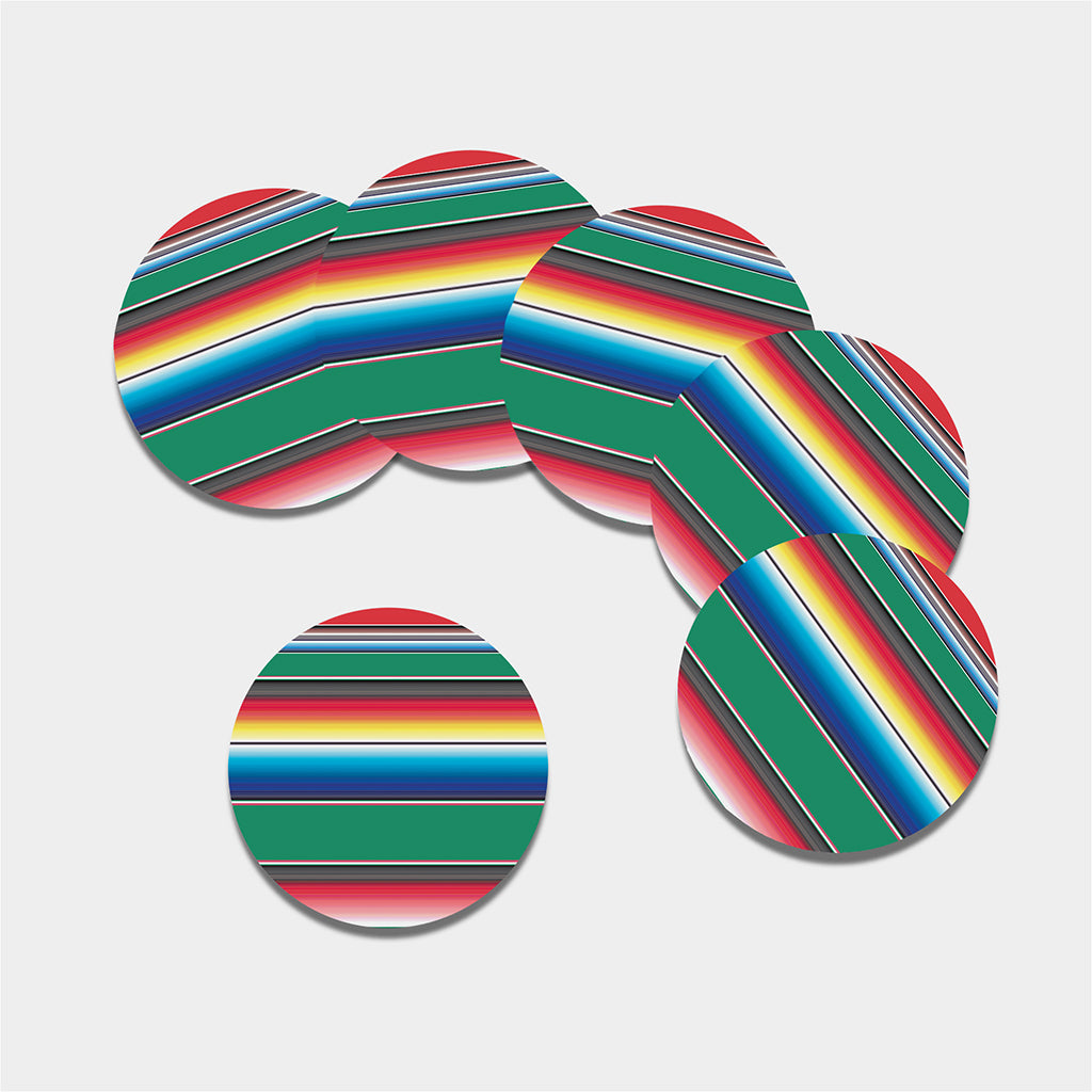 Mexican Striped Blanket Pattern Print Leather Coaster Set