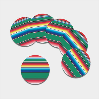 Mexican Striped Blanket Pattern Print Leather Coaster Set