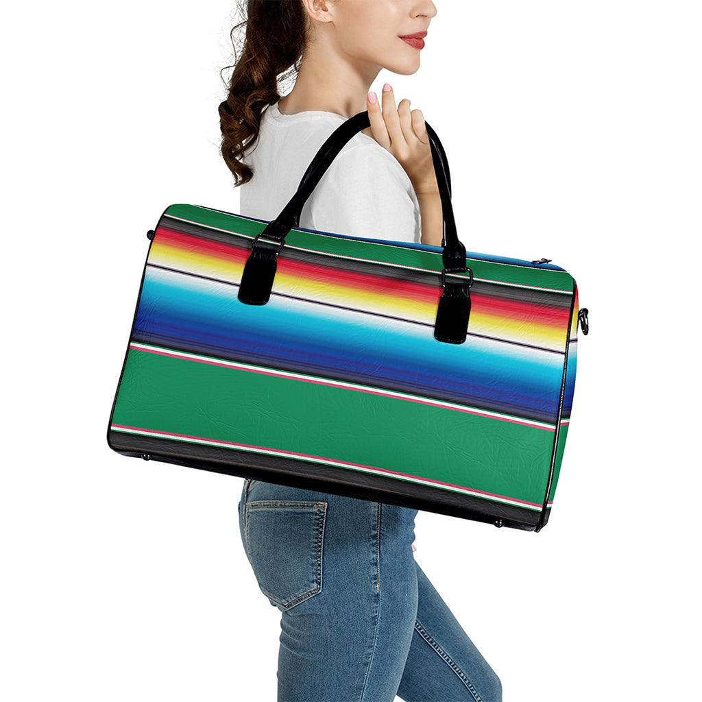 Mexican Striped Blanket Pattern Print Leather Duffle Bag