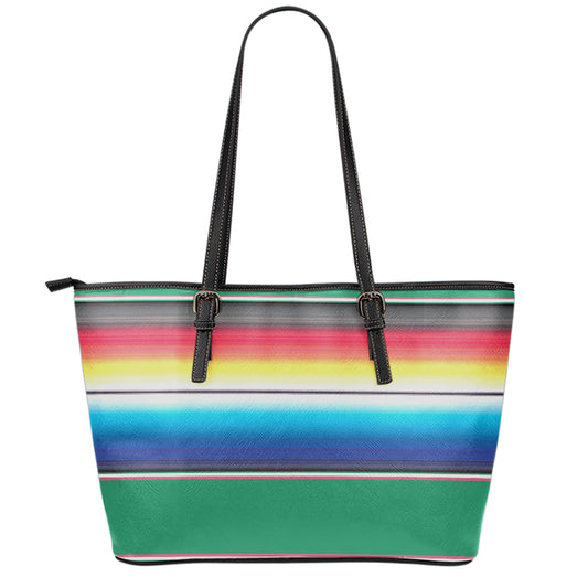 Mexican Striped Blanket Pattern Print Leather Tote Bag