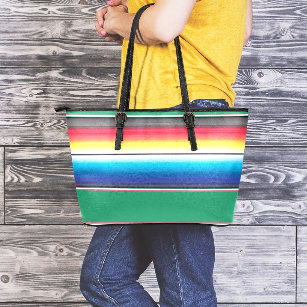 Mexican Striped Blanket Pattern Print Leather Tote Bag