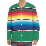 Mexican Striped Blanket Pattern Print Long Sleeve Baseball Jersey