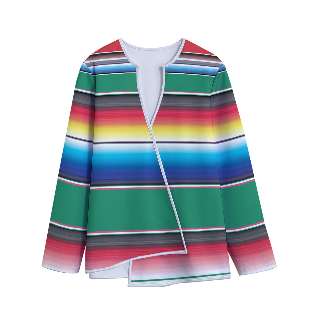 Mexican Striped Blanket Pattern Print Long Sleeve Short Coat