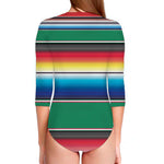 Mexican Striped Blanket Pattern Print Long Sleeve Swimsuit