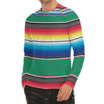 Mexican Striped Blanket Pattern Print Men's Long Sleeve Rash Guard