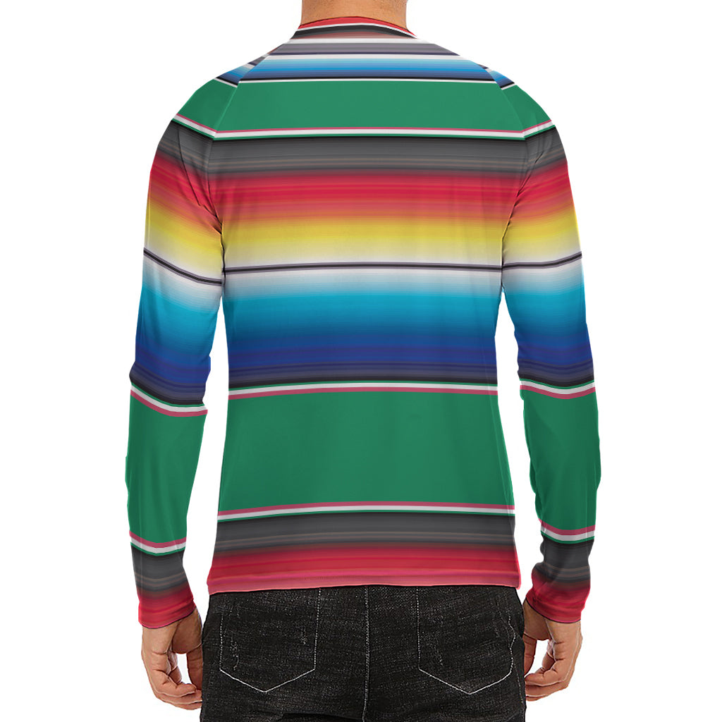 Mexican Striped Blanket Pattern Print Men's Long Sleeve Rash Guard