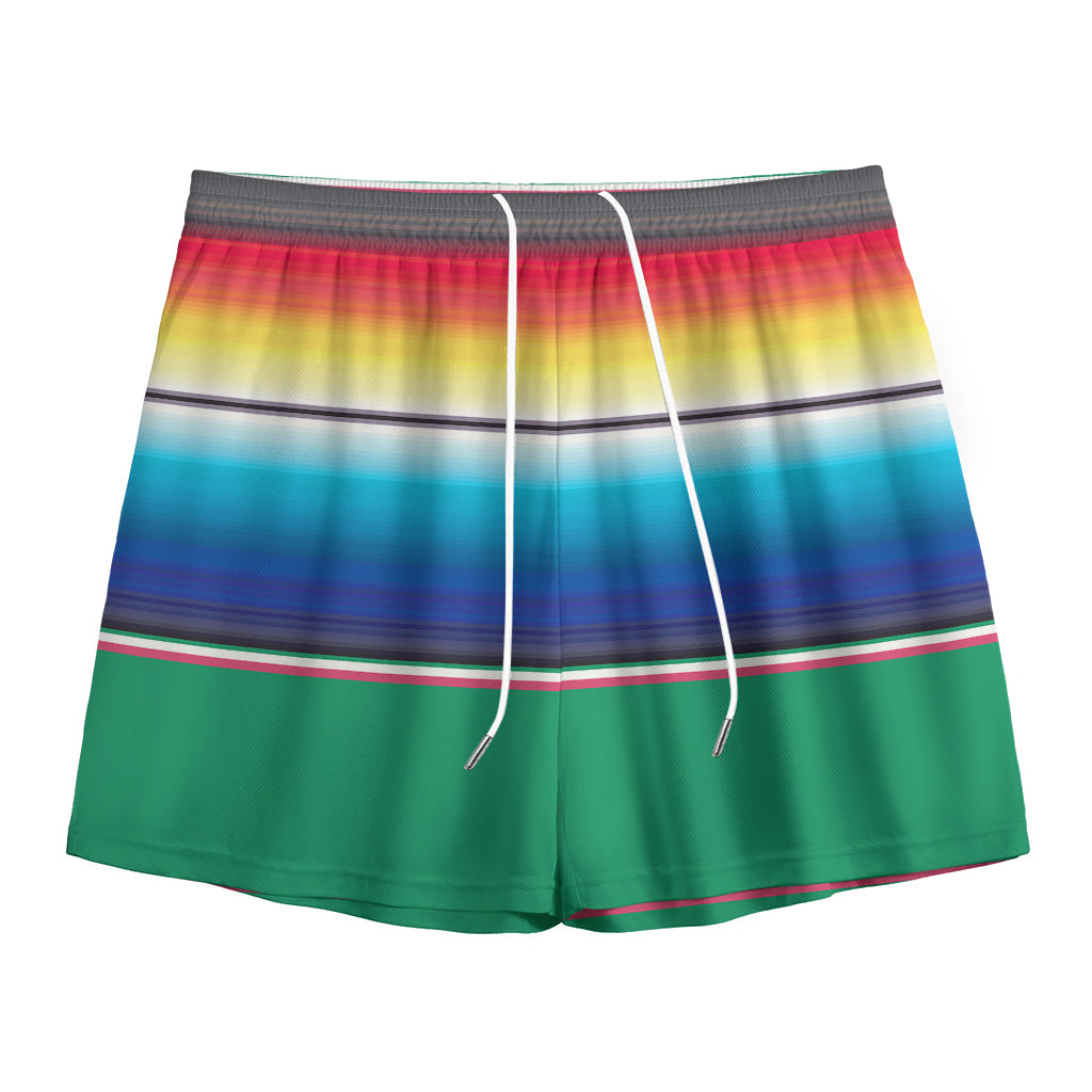 Mexican Striped Blanket Pattern Print Mesh Shorts