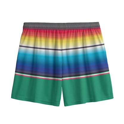 Mexican Striped Blanket Pattern Print Mesh Shorts