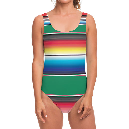 Mexican Striped Blanket Pattern Print One Piece Swimsuit