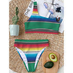 Mexican Striped Blanket Pattern Print One Shoulder Bikini Top