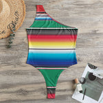 Mexican Striped Blanket Pattern Print One Shoulder Bodysuit