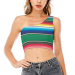 Mexican Striped Blanket Pattern Print One Shoulder Crop Top