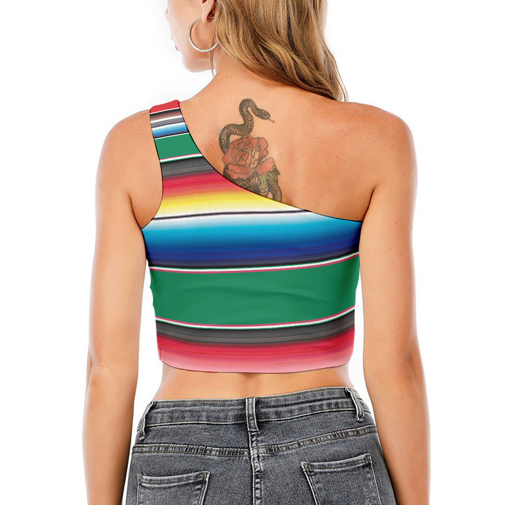 Mexican Striped Blanket Pattern Print One Shoulder Crop Top