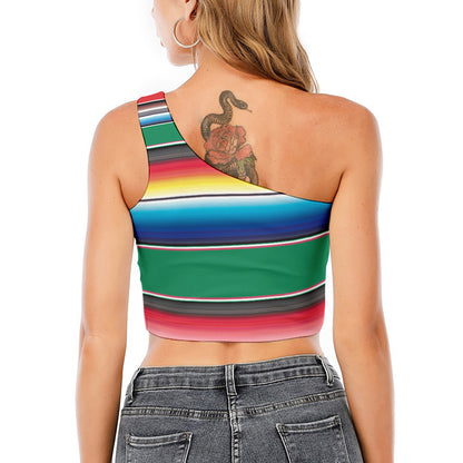 Mexican Striped Blanket Pattern Print One Shoulder Crop Top