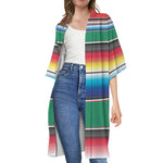 Mexican Striped Blanket Pattern Print Open Front Beach Cover Up