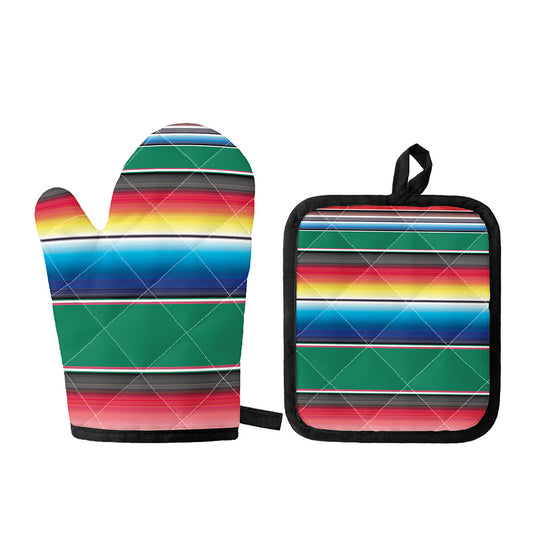 Mexican Striped Blanket Pattern Print Oven Mitt And Pot Holder Set