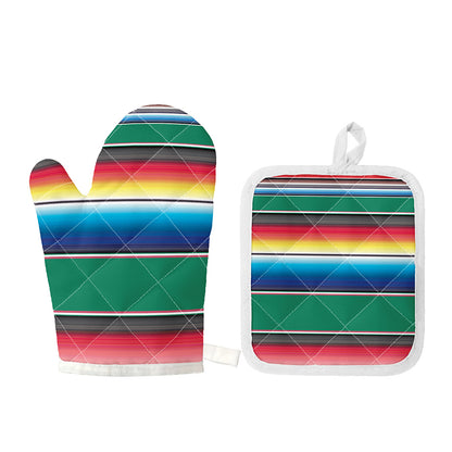 Mexican Striped Blanket Pattern Print Oven Mitt And Pot Holder Set