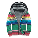 Mexican Striped Blanket Pattern Print Sherpa Lined Zip Up Hoodie