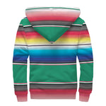 Mexican Striped Blanket Pattern Print Sherpa Lined Zip Up Hoodie