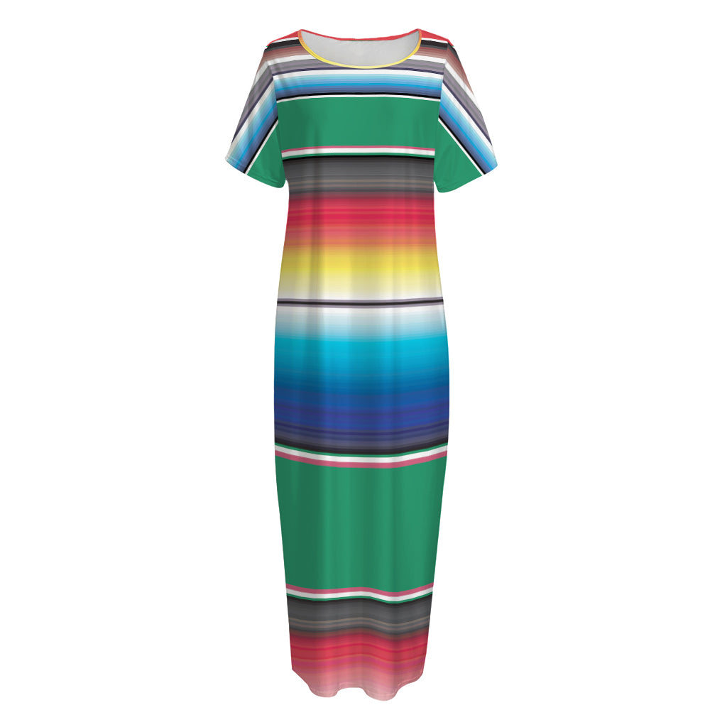 Mexican Striped Blanket Pattern Print Short Sleeve Long Nightdress