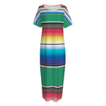 Mexican Striped Blanket Pattern Print Short Sleeve Long Nightdress