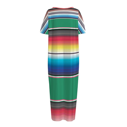 Mexican Striped Blanket Pattern Print Short Sleeve Long Nightdress