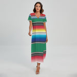 Mexican Striped Blanket Pattern Print Short Sleeve Maxi Dress