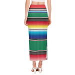 Mexican Striped Blanket Pattern Print Side Slit Maxi Skirt