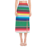 Mexican Striped Blanket Pattern Print Side Slit Midi Skirt