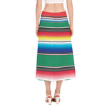 Mexican Striped Blanket Pattern Print Side Slit Midi Skirt