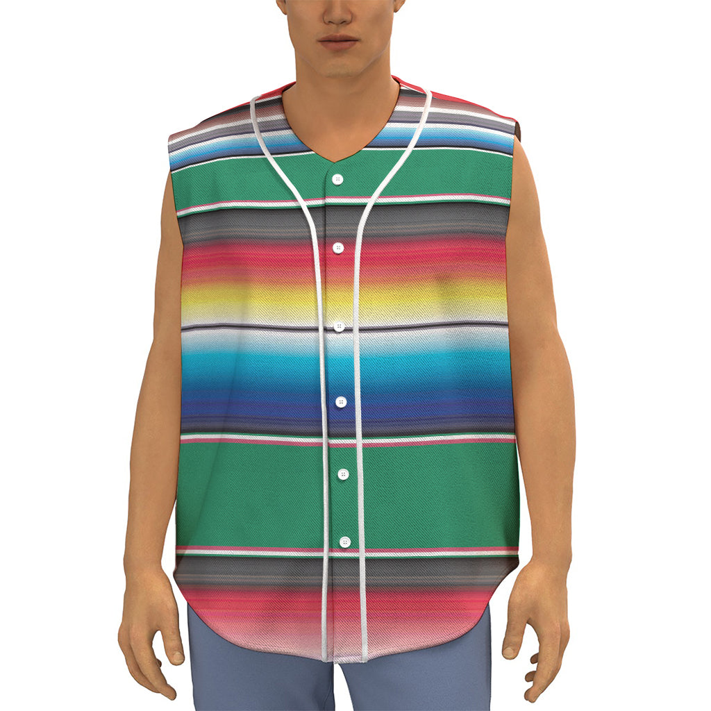 Mexican Striped Blanket Pattern Print Sleeveless Baseball Jersey