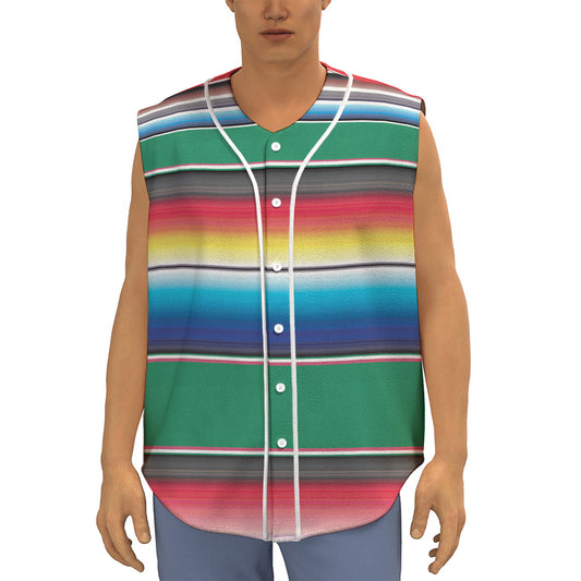 Mexican Striped Blanket Pattern Print Sleeveless Baseball Jersey