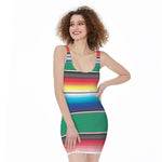 Mexican Striped Blanket Pattern Print Sleeveless Bodycon Dress