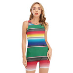 Mexican Striped Blanket Pattern Print Sleeveless One Piece Swimsuit
