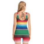 Mexican Striped Blanket Pattern Print Sleeveless One Piece Swimsuit