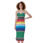 Mexican Striped Blanket Pattern Print Slim Fit Midi Cami Dress