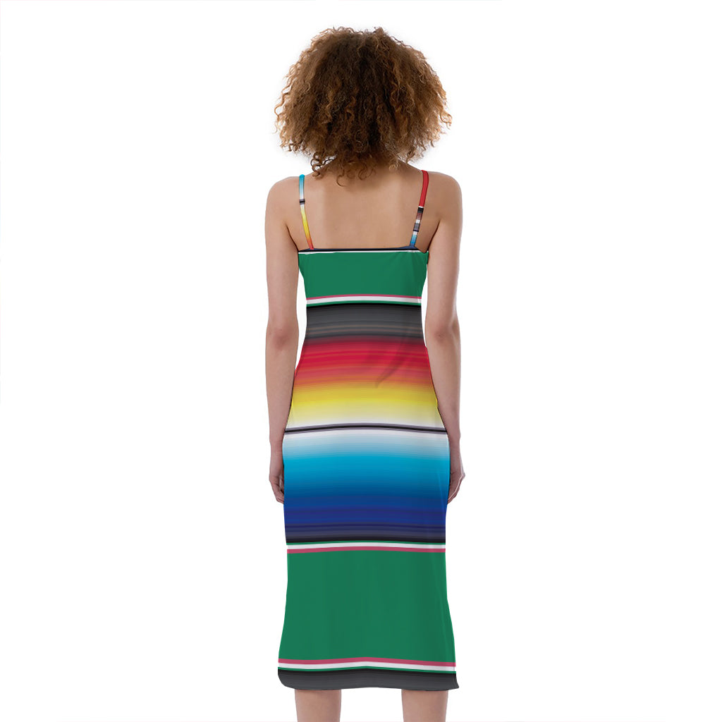 Mexican Striped Blanket Pattern Print Slim Fit Midi Cami Dress