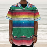 Mexican Striped Blanket Pattern Print Textured Short Sleeve Shirt