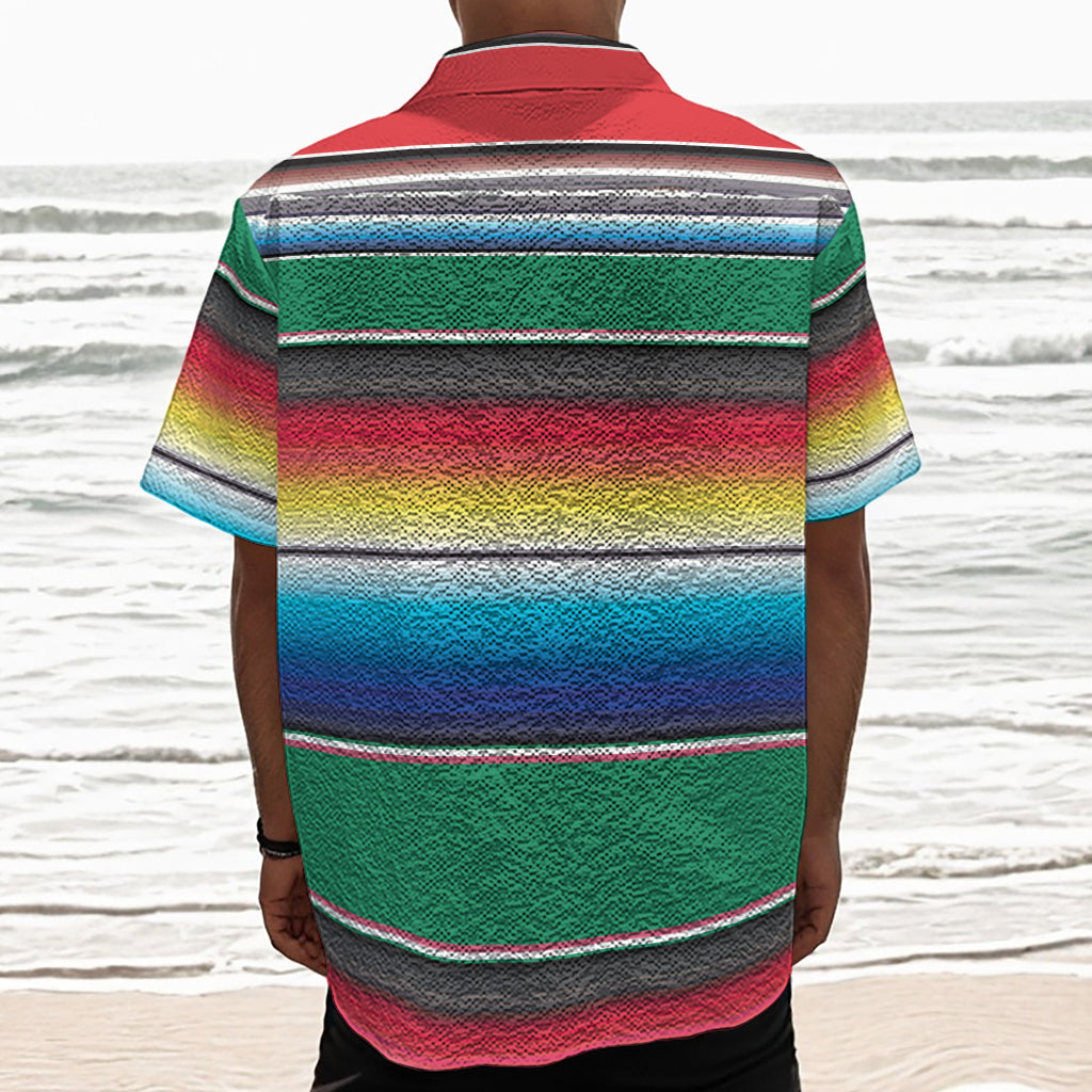 Mexican Striped Blanket Pattern Print Textured Short Sleeve Shirt