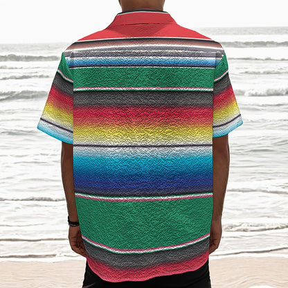 Mexican Striped Blanket Pattern Print Textured Short Sleeve Shirt
