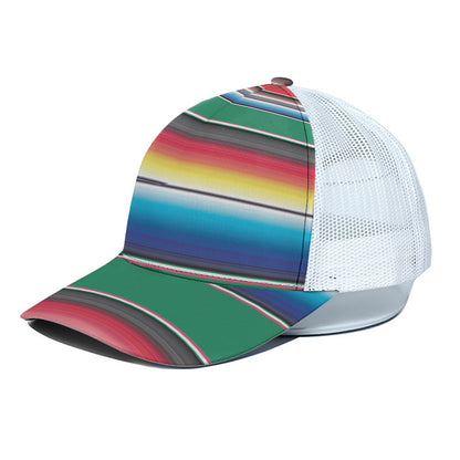 Mexican Striped Blanket Pattern Print White Mesh Trucker Cap