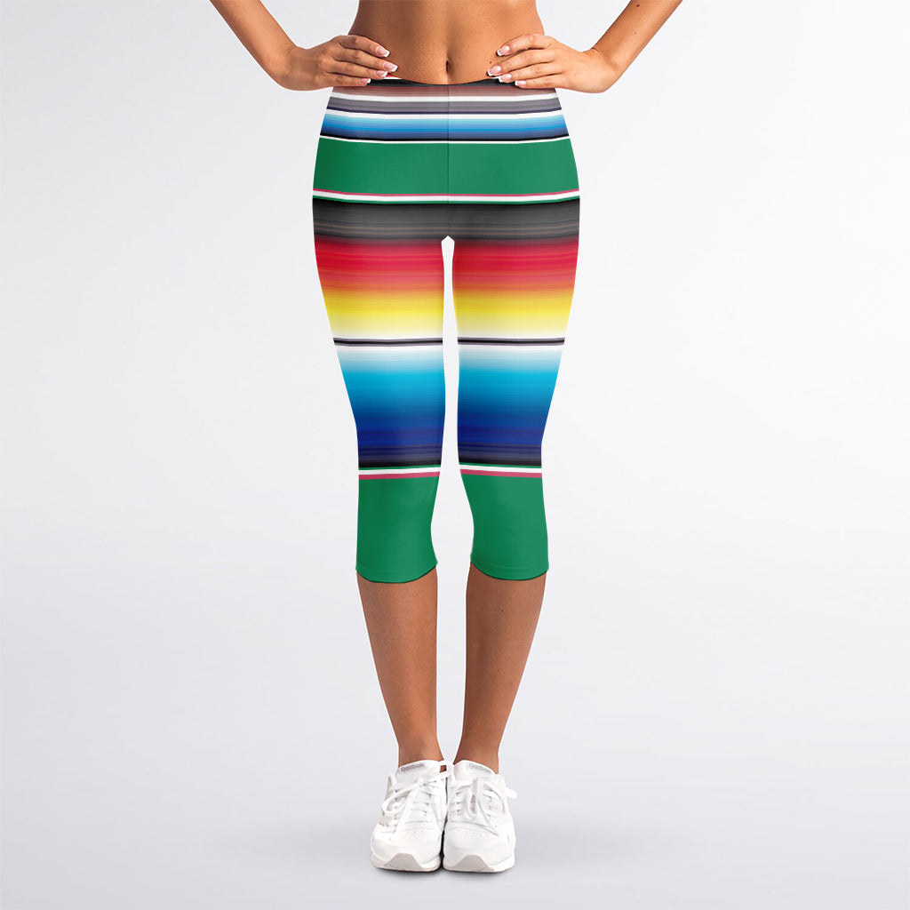 Mexican Striped Blanket Pattern Print Women's Capri Leggings