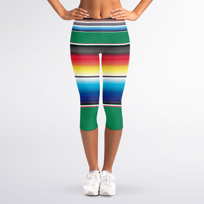 Mexican Striped Blanket Pattern Print Women's Capri Leggings