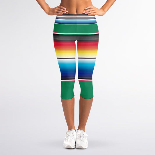 Mexican Striped Blanket Pattern Print Women's Capri Leggings