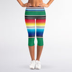 Mexican Striped Blanket Pattern Print Women's Capri Leggings