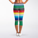Mexican Striped Blanket Pattern Print Women's Capri Leggings