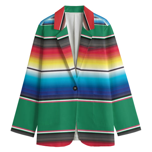 Mexican Striped Blanket Pattern Print Women's Cotton Blazer