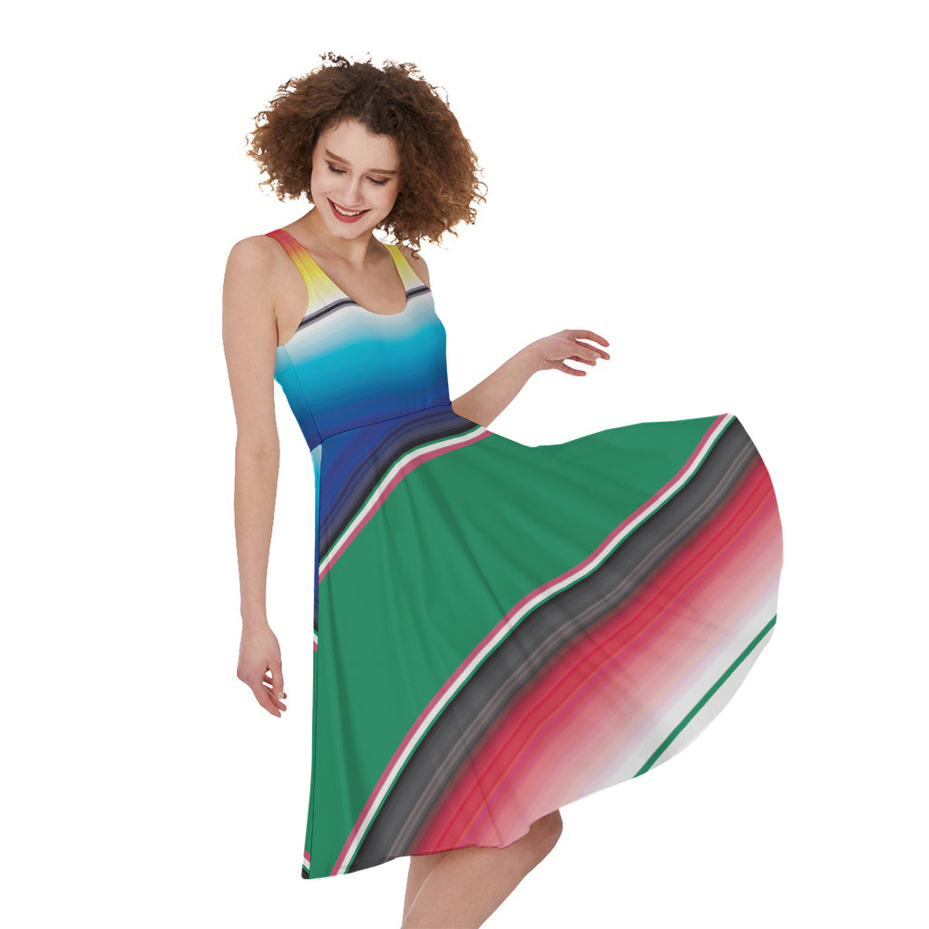 Mexican Striped Blanket Pattern Print Women's Sleeveless Dress